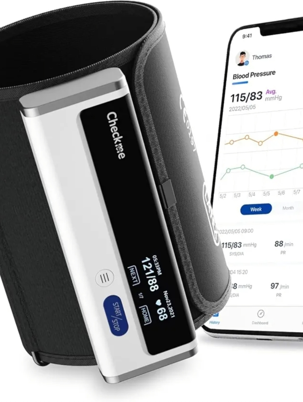 Checkme BP2A White Blood Pressure Monitor for Home Use Upper Arm - Bluetooth